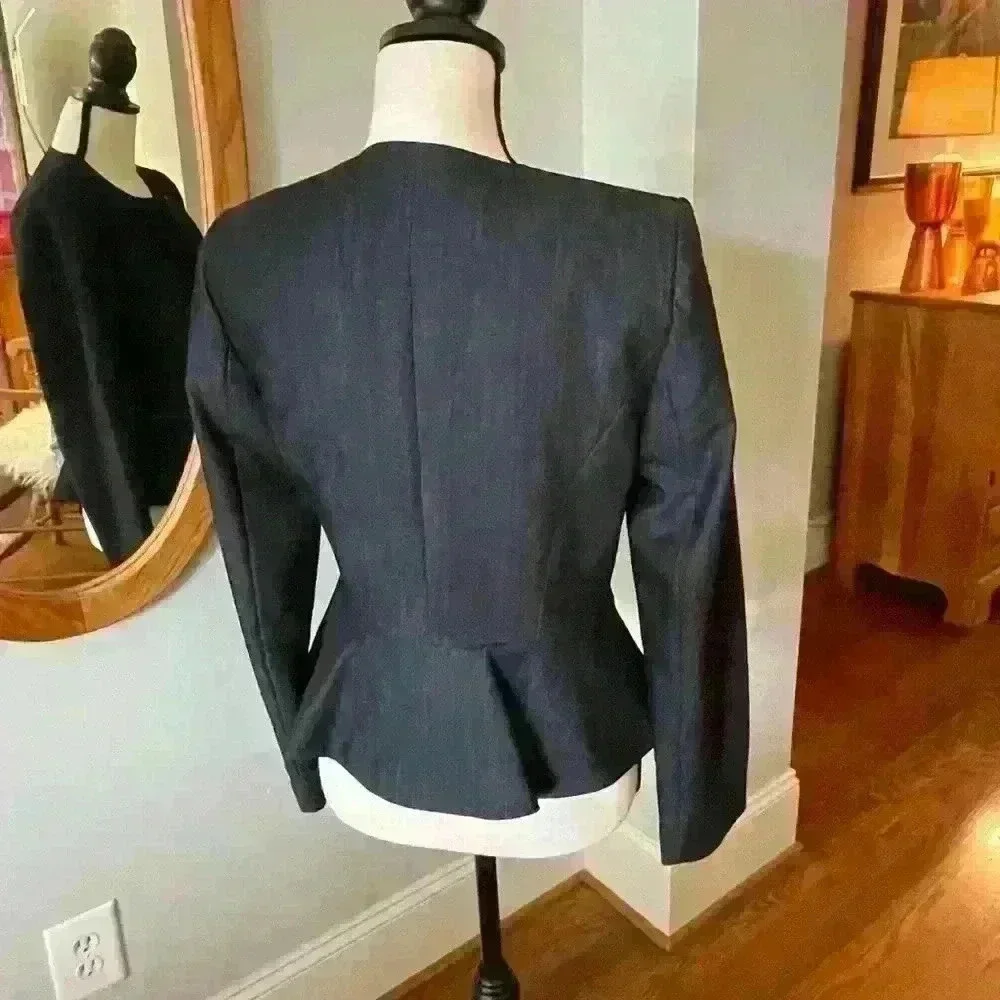 Calvin Klein Navy Blue Blazer Size 4 Zip Pockets - Picture 2 of 9